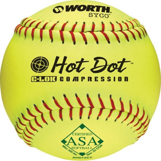 Clearance Sale Worth ASA Hot Dot 12" 52/300 Composite Slowpitch Softballs: AHD12CY